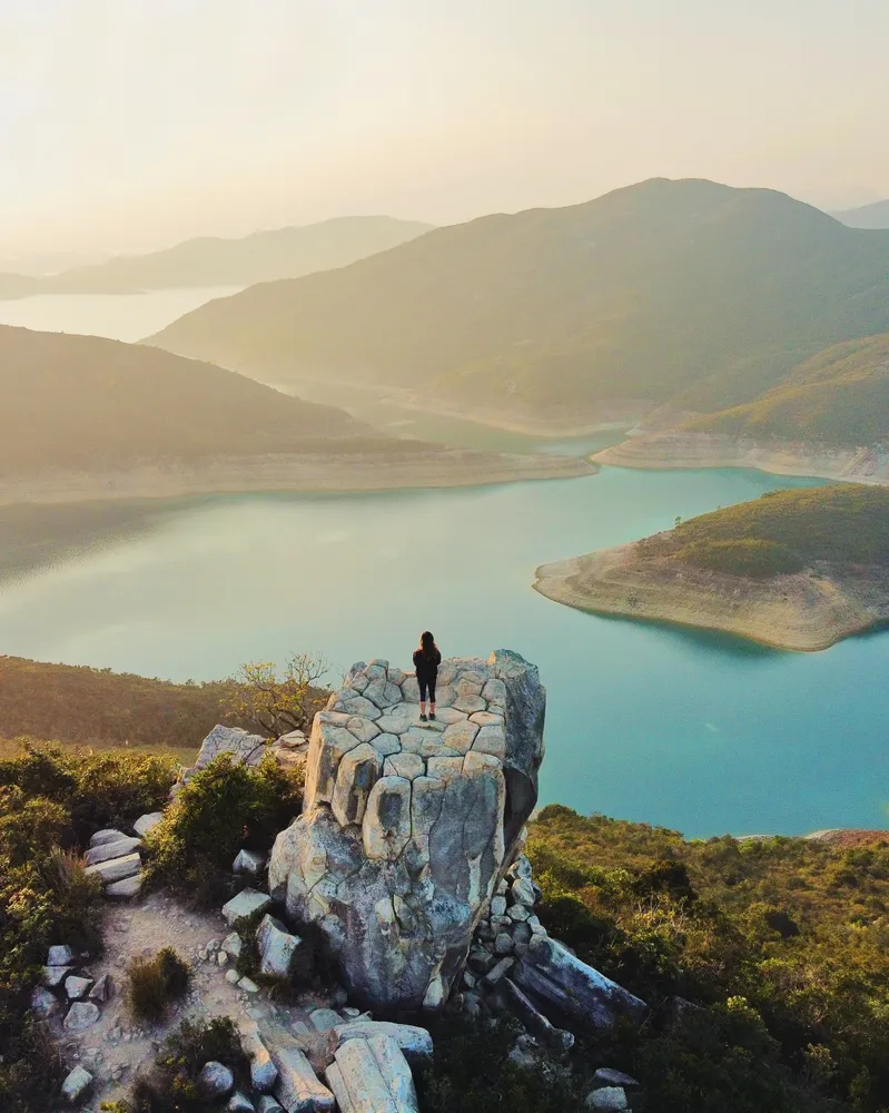 Aerial view of Sai Kung volcanic rock formations