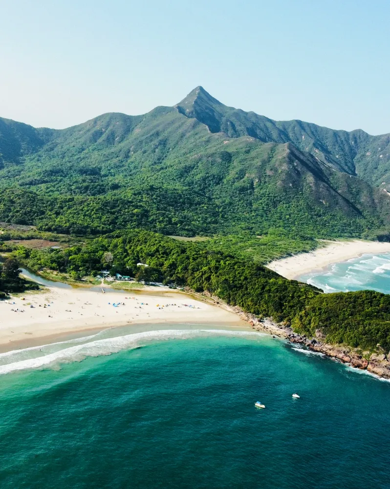 Aerial view of Tai Long Wan beach and turquoise waters