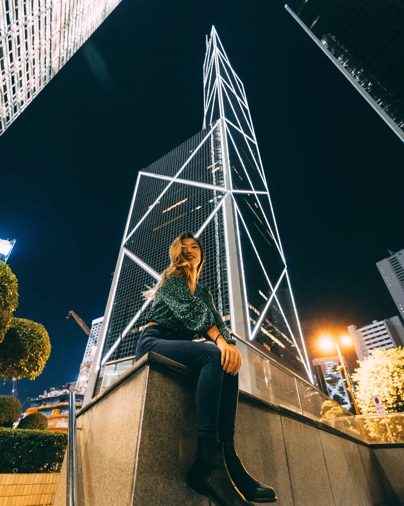 Hong Kong skyline viewed from a rooftop at dusk