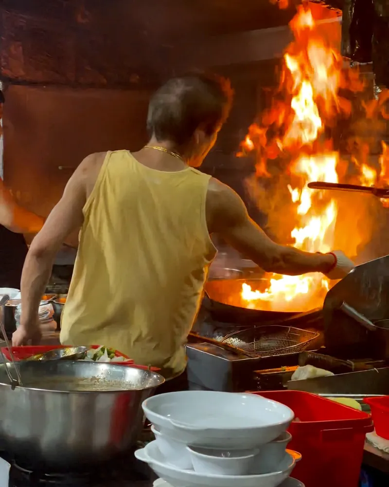 Pork chop bun and noodles at Oi Man Sang